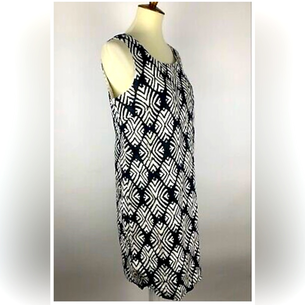 NWOT J. Jill Tribal Leaf Print Linen Shift Dress, Sleeveless, Size 8